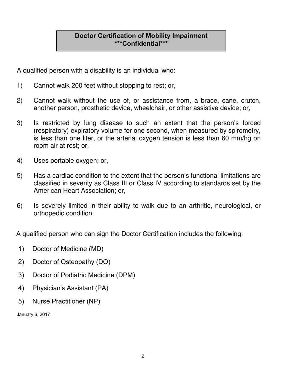Motor Vehicle Access for People With Disabilities for the Use of State Land Doctor Certification of Mobility Impairment - New York, Page 2