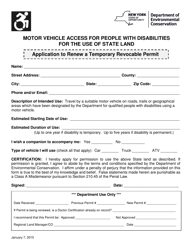 Document preview: Motor Vehicle Access for People With Disabilities for the Use of State Land Application to Renew a Temporary Revocable Permit - New York