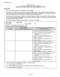 Form OCFS-6029 Individual Allergy and Anaphylaxis Emergency Plan - New York