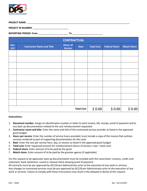 Form GCC-204A - Fill Out, Sign Online and Download Fillable PDF, North ...