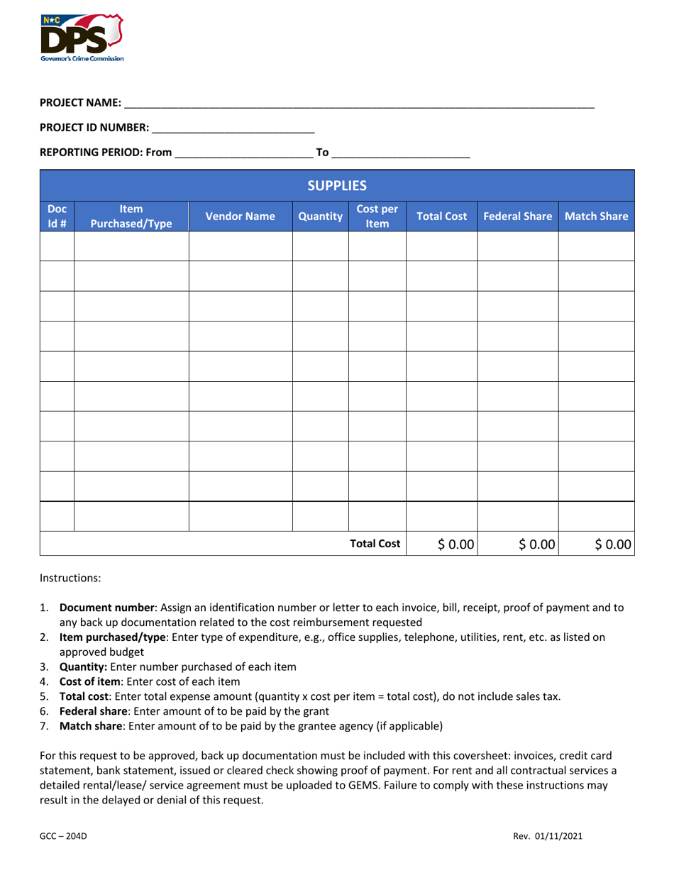 Form GCC-204D - Fill Out, Sign Online and Download Fillable PDF, North ...