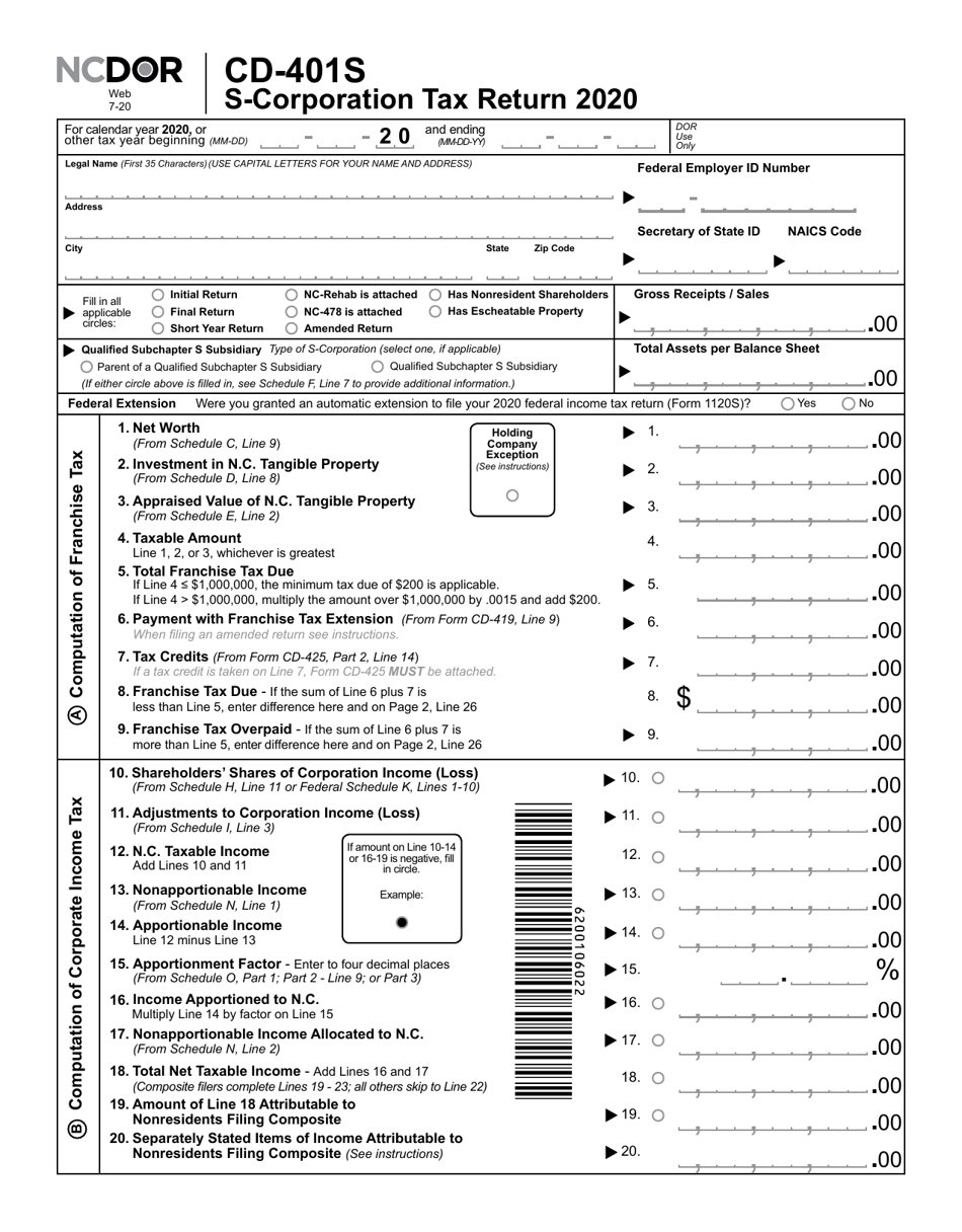 Form CD-401S S-Corporation Tax Return - North Carolina, Page 2
