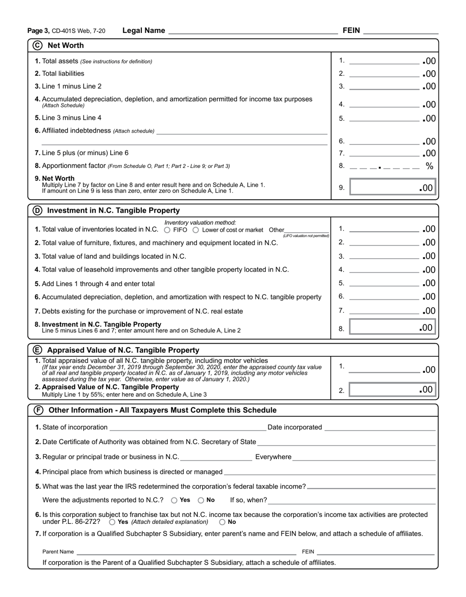 Form CD-401S S-Corporation Tax Return - North Carolina, Page 4