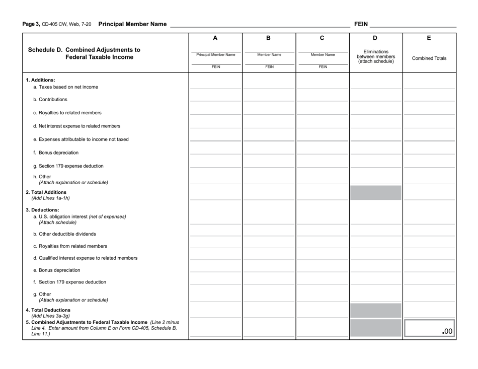 Form CD-405 CW Combined Corporate Income Tax Worksheet - North Carolina, Page 4