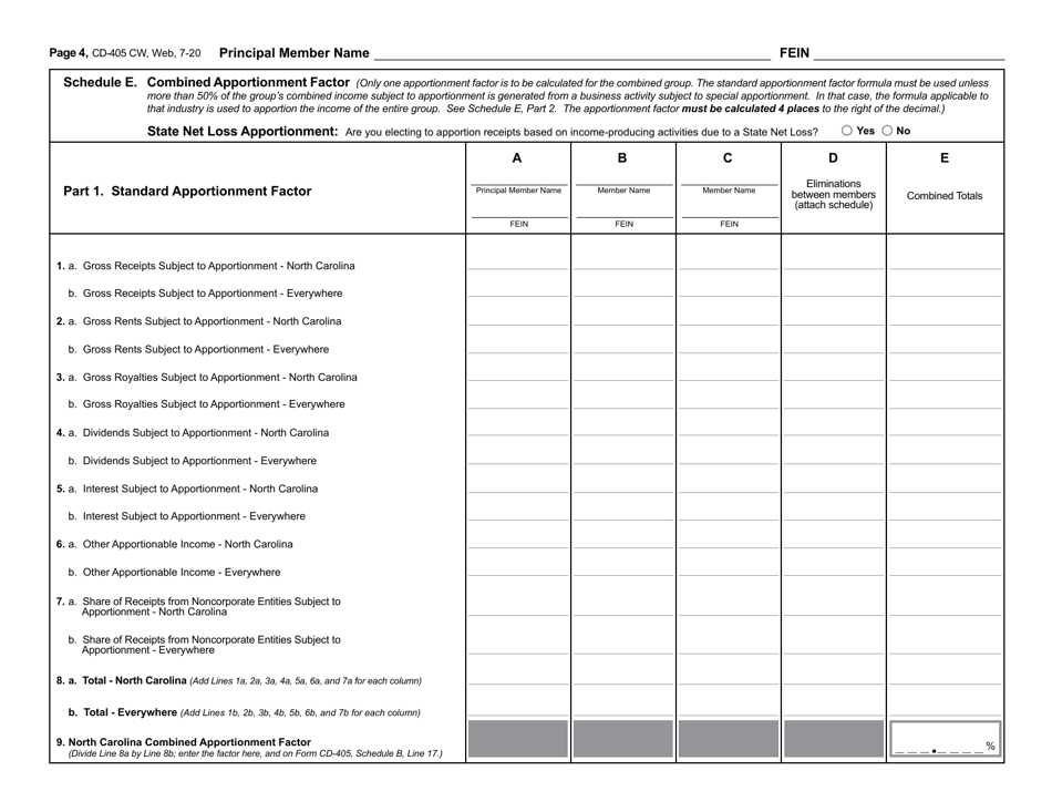 Form CD-405 CW Combined Corporate Income Tax Worksheet - North Carolina, Page 5