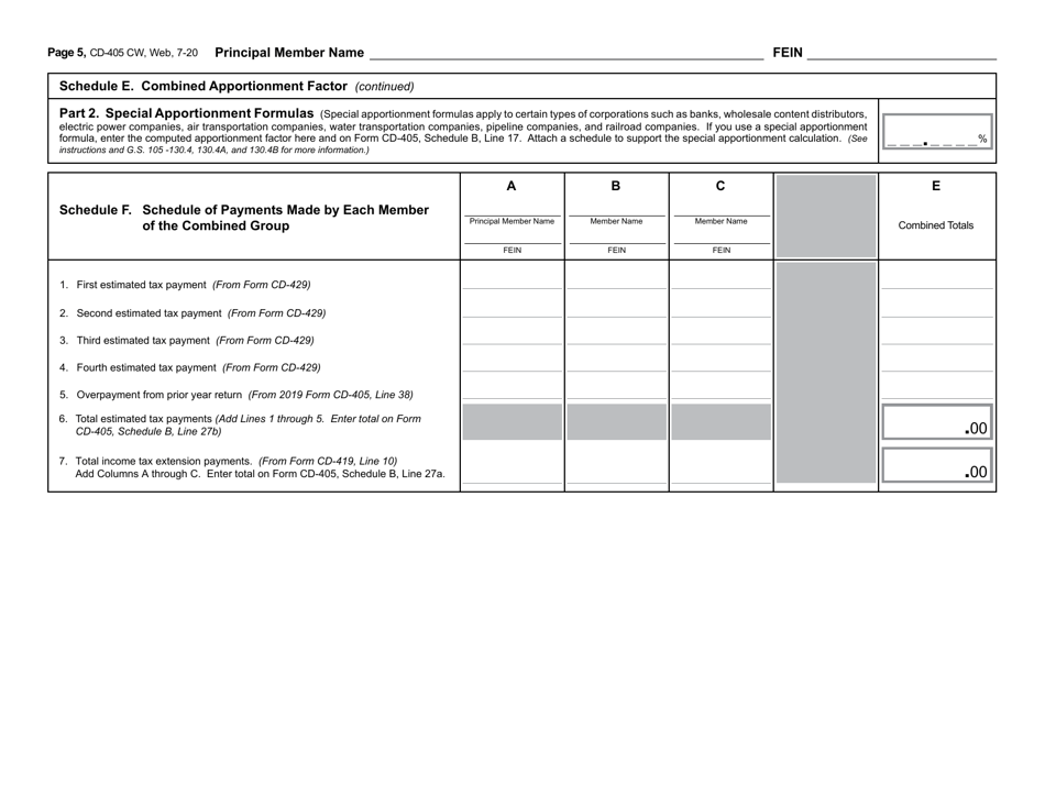 Form CD-405 CW Combined Corporate Income Tax Worksheet - North Carolina, Page 6