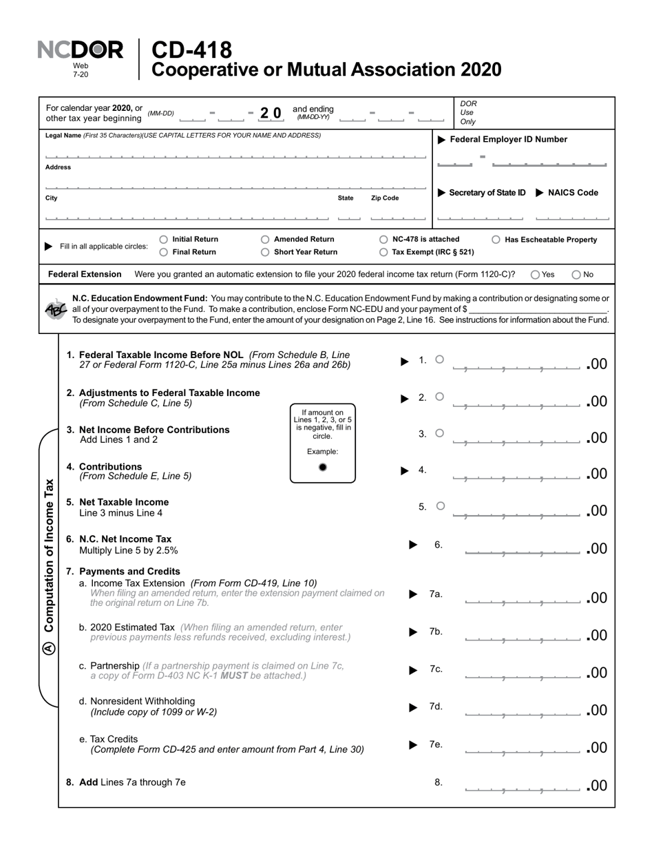 Form CD-418 Cooperative or Mutual Association - North Carolina, Page 2