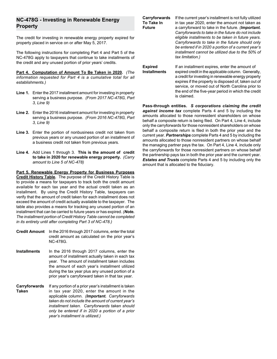 Instructions for Form NC-478G Tax Credit for Investing in Renewable Energy Property - North Carolina, Page 1