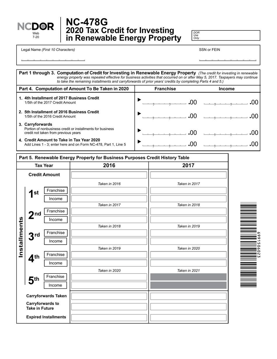 Form NC-478G Tax Credit for Investing in Renewable Energy Property - North Carolina, Page 2