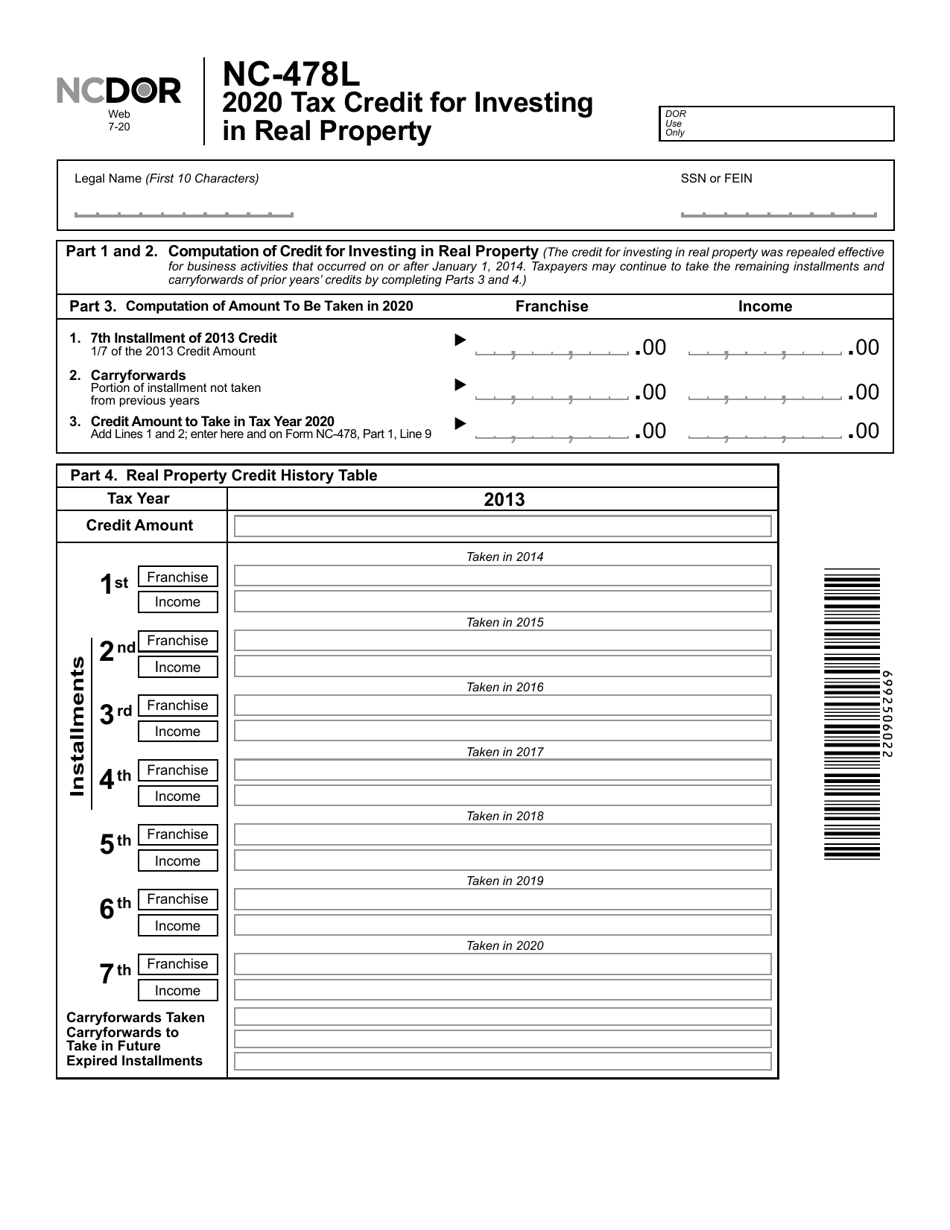 Form NC-478L Tax Credit for Investing in Real Property - North Carolina, Page 2