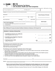 Form IB-13 &quot;Gross Premiums Tax Return - Life, Accident, Health and Title Companies&quot; - North Carolina, Page 2
