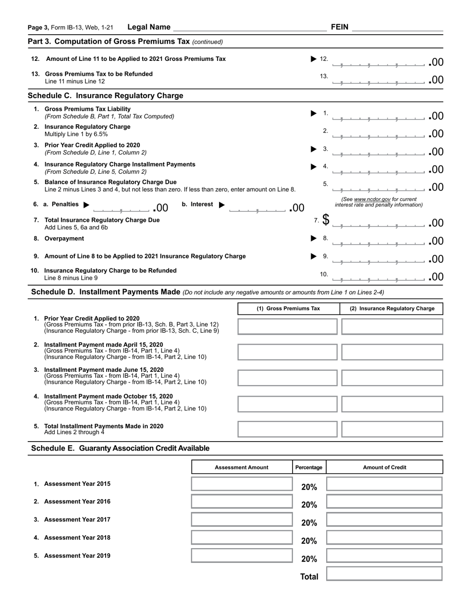 Form IB-13 Gross Premiums Tax Return - Life, Accident, Health and Title Companies - North Carolina, Page 4