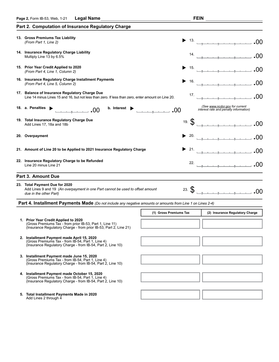 Form IB-53 Gross Premiums Tax Return - North Carolina, Page 3