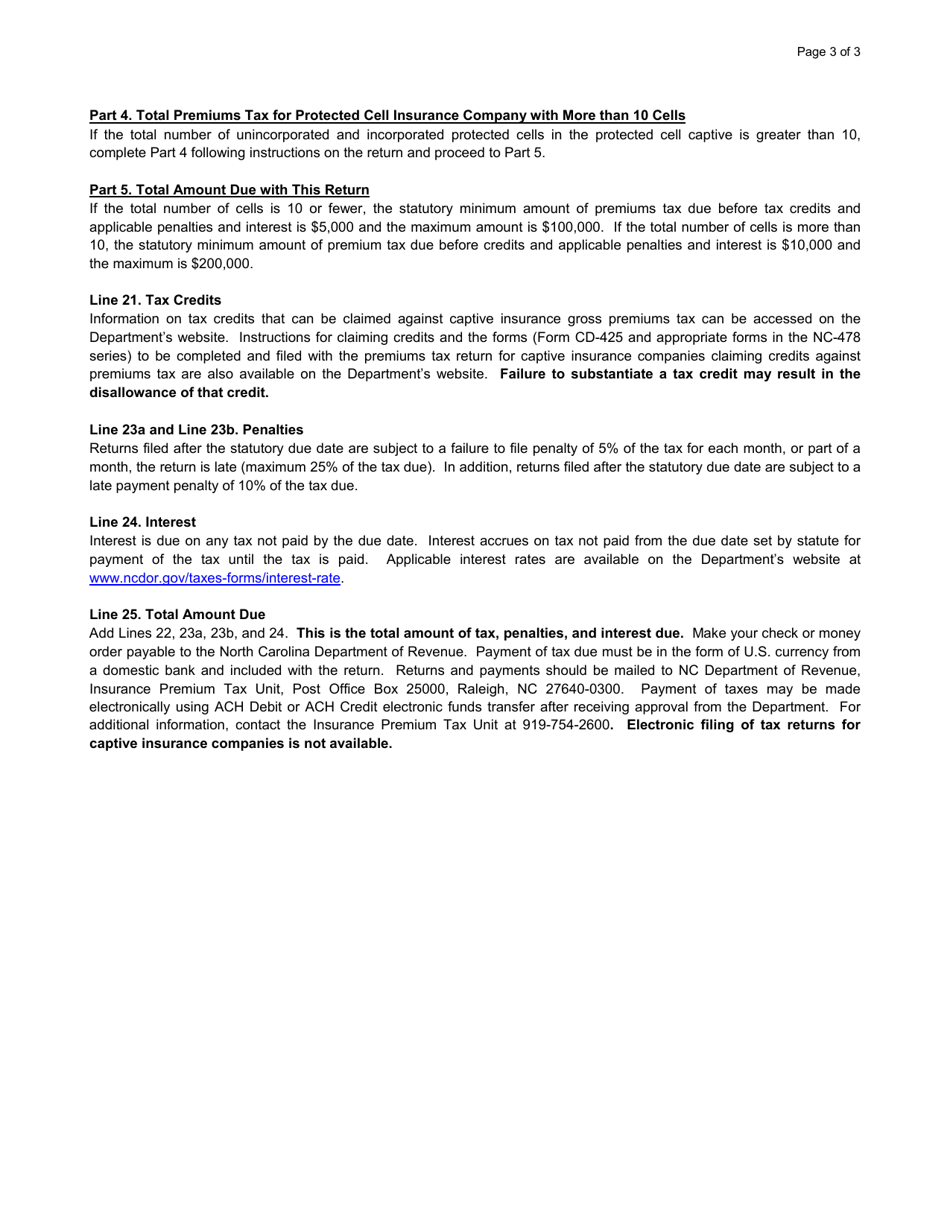 Instructions for Form IB-4A2 Gross Premiums Tax Return - Captive Insurance Companies - North Carolina, Page 3