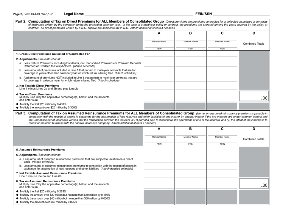 Form IB-4A3 Gross Premiums Tax Return Captive Insurance Companies - North Carolina, Page 3