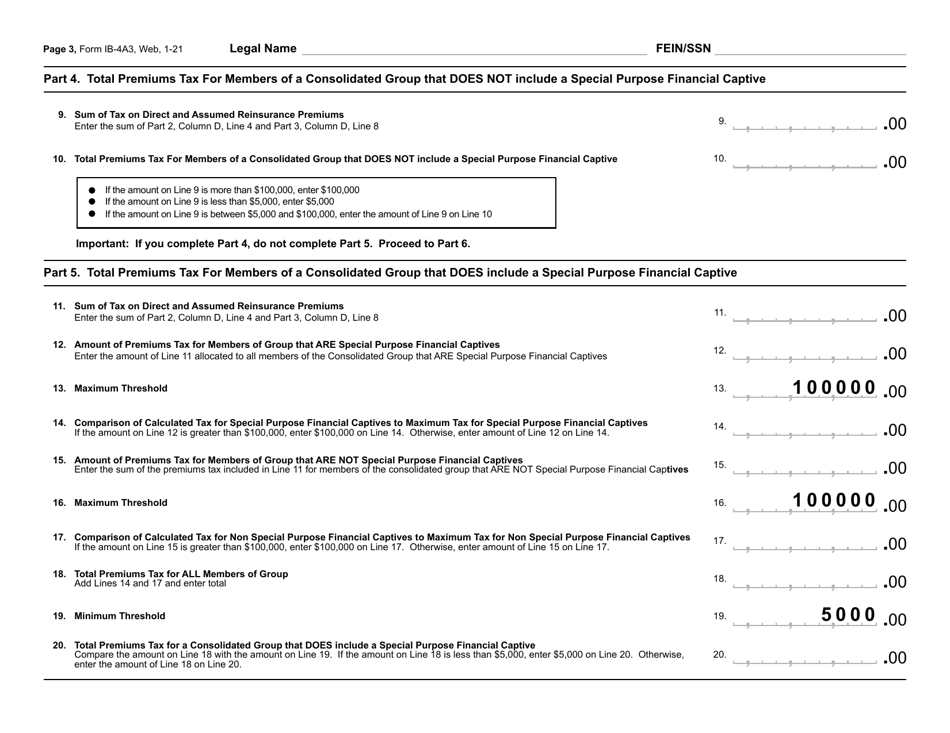 Form IB-4A3 Gross Premiums Tax Return Captive Insurance Companies - North Carolina, Page 4