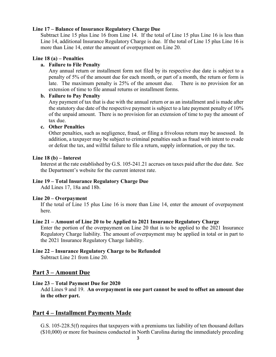 Instructions for Form IB-43 Gross Premiums Tax Return - Self-insured Workers Compensation Corporation - North Carolina, Page 3