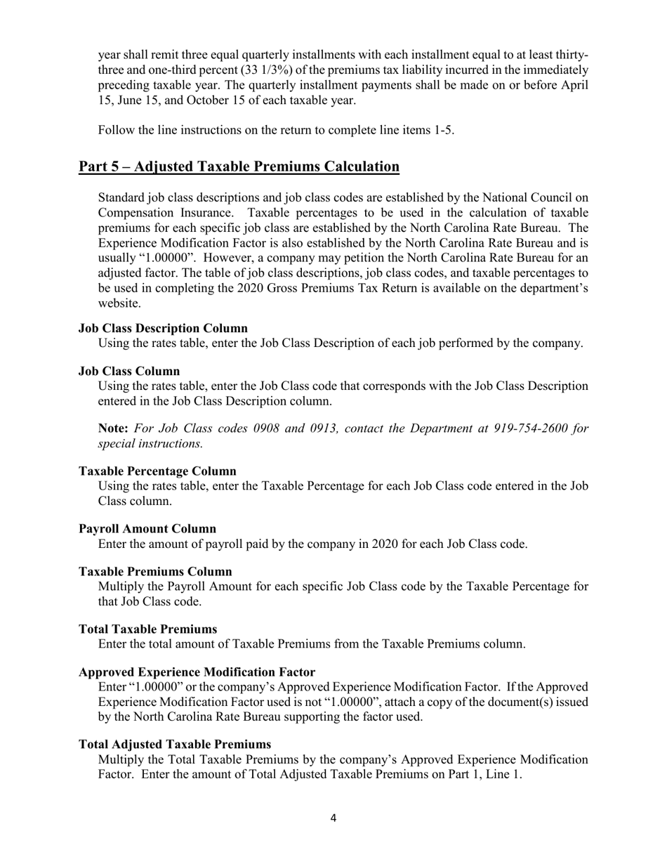 Instructions for Form IB-43 Gross Premiums Tax Return - Self-insured Workers Compensation Corporation - North Carolina, Page 4