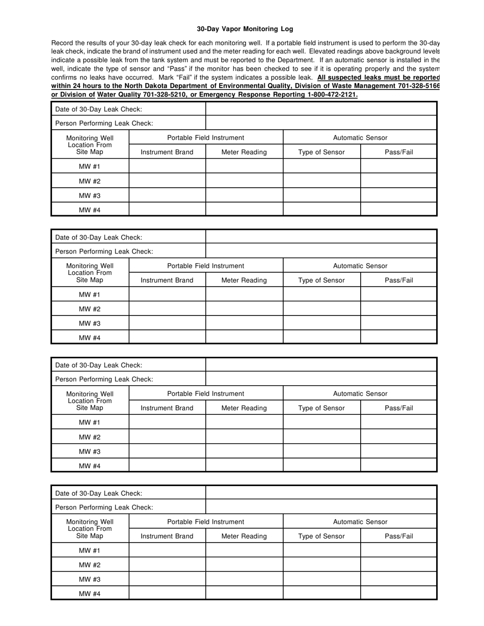 North Dakota 30-day Vapor Monitoring Log - Fill Out, Sign Online and ...