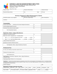 Form SFN9007 &quot;Expense Claim for Nondepartment Employees&quot; - North Dakota