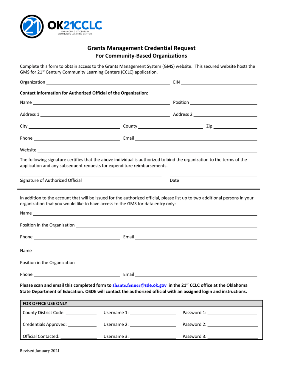 Oklahoma Grants Management Credential Request for Community-Based ...