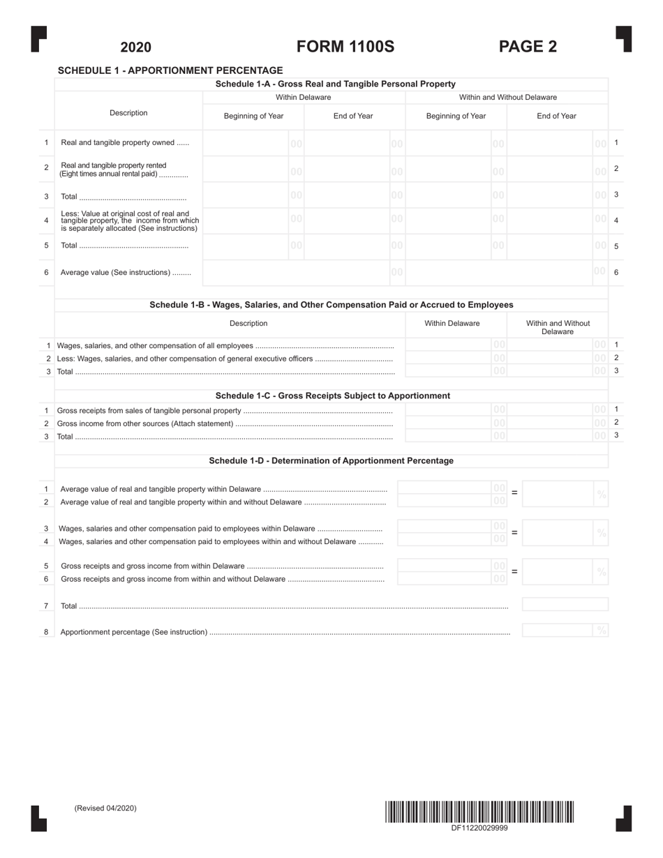 Form 1100S S Corporation Reconciliation and Shareholders Information Return - Delaware, Page 2
