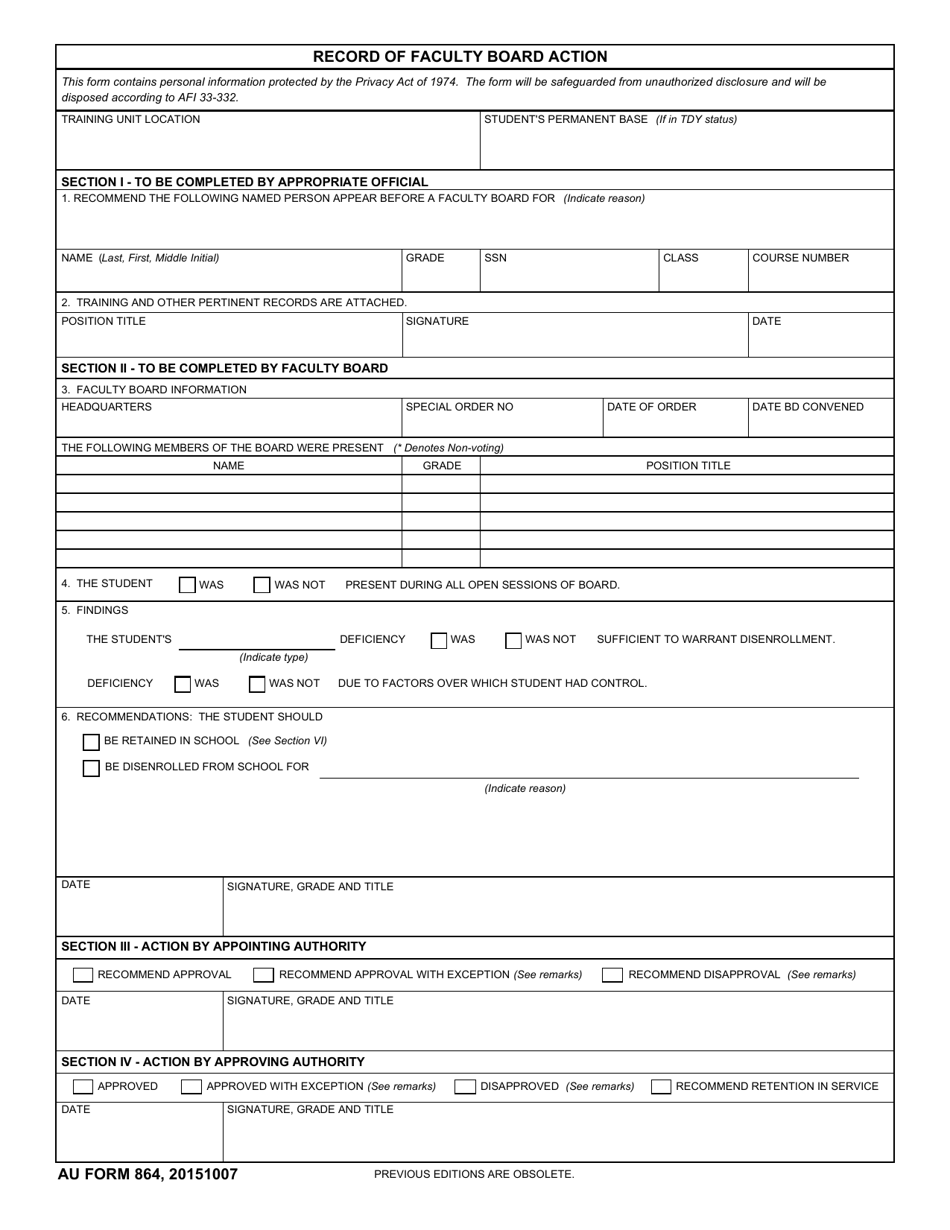 AU Form 864 - Fill Out, Sign Online and Download Fillable PDF ...