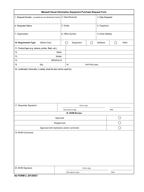 AU Form 2 Maxwell Visual Information Equipment Purchase Request Form