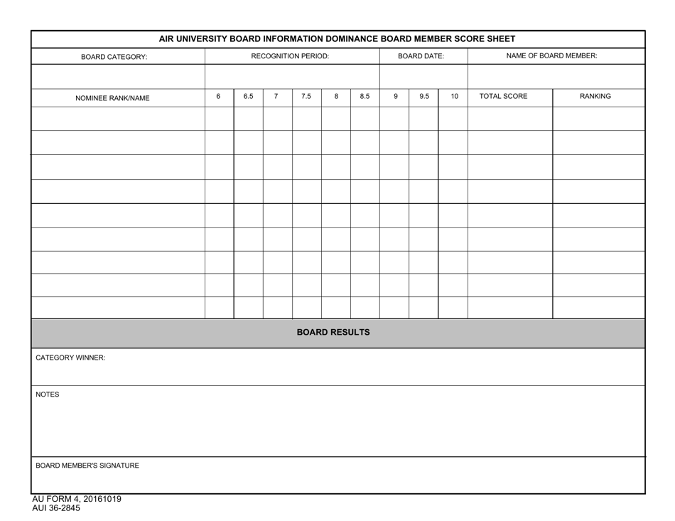 AU Form 4 Air University Board Information Dominance Board Member Score Sheet, Page 1