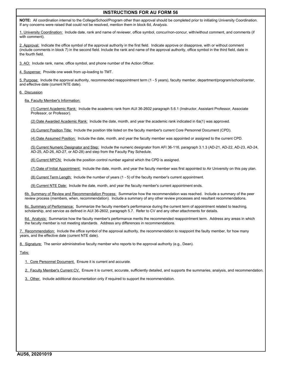 AU Form 56 Renewal of Appointment of a Civilian Faculty Member, Page 3