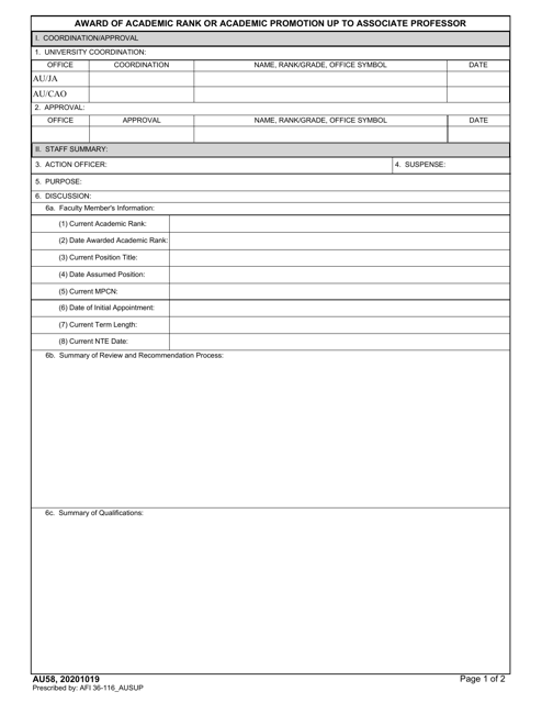 AU Form 58  Printable Pdf