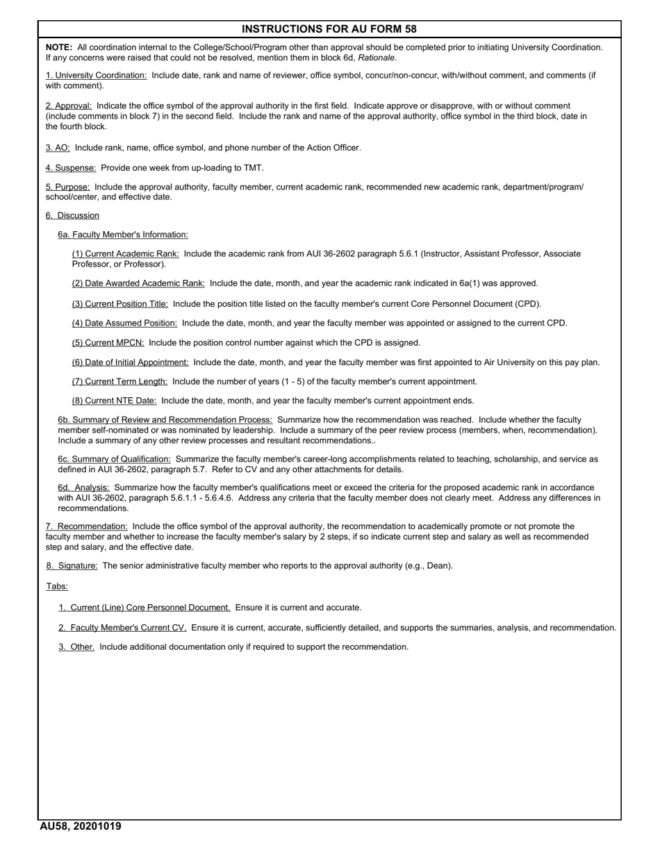 AU Form 58 Award of Academic Rank or Academic Promotion up to Associate Professor, Page 3
