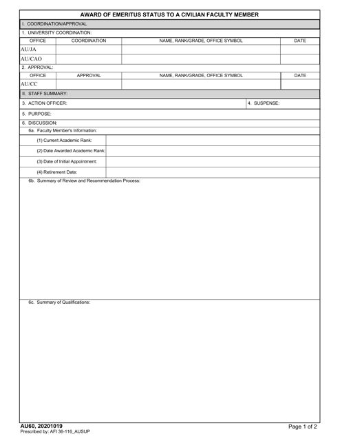 AU Form 60  Printable Pdf