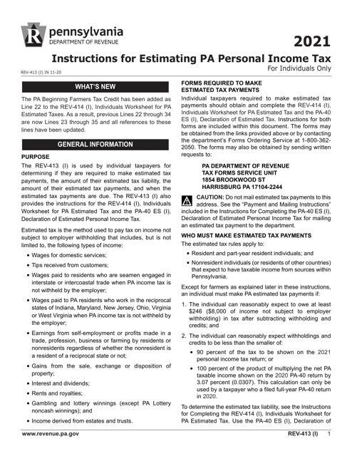 Form REV-414 (I), PA-40 ES (I) 2021 Printable Pdf
