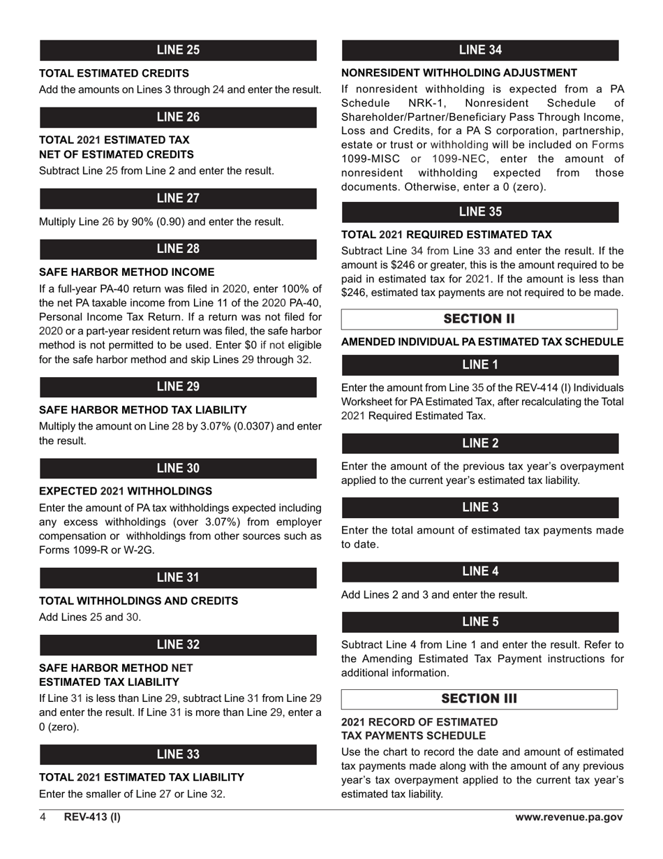 Instructions for Form REV-414 (I), PA-40 ES (I) - Pennsylvania, Page 4
