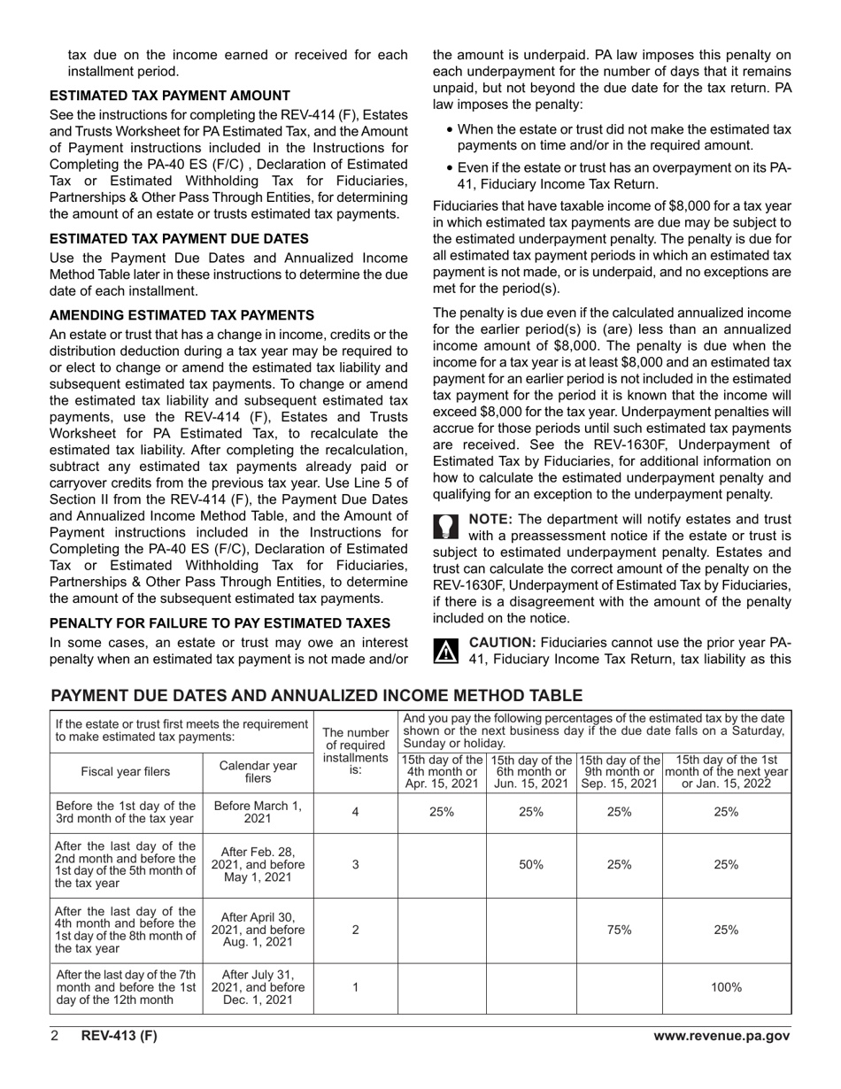 Instructions for Form REV-414 (F), REV-40 ES (F / C) - Pennsylvania, Page 2