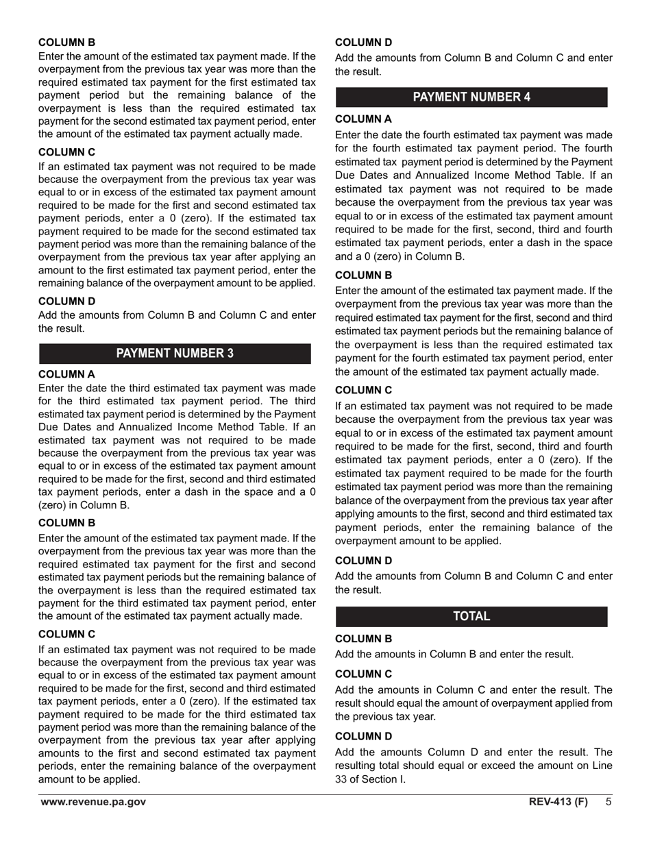 Instructions for Form REV-414 (F), REV-40 ES (F / C) - Pennsylvania, Page 5