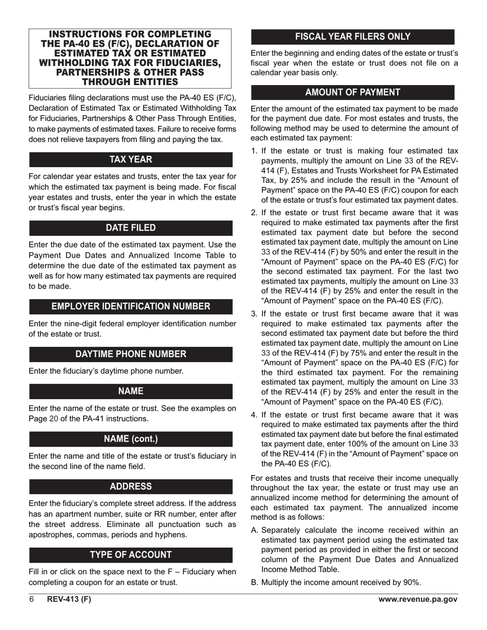 Instructions for Form REV-414 (F), REV-40 ES (F / C) - Pennsylvania, Page 6