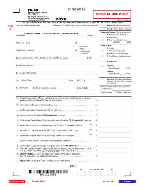 Form PA-40 2020 Printable Pdf