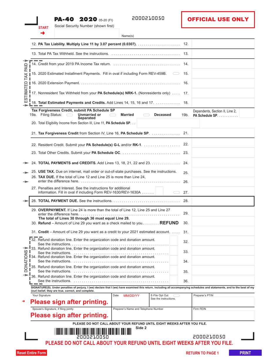 Form PA40 Download Fillable PDF or Fill Online Pennsylvania Tax