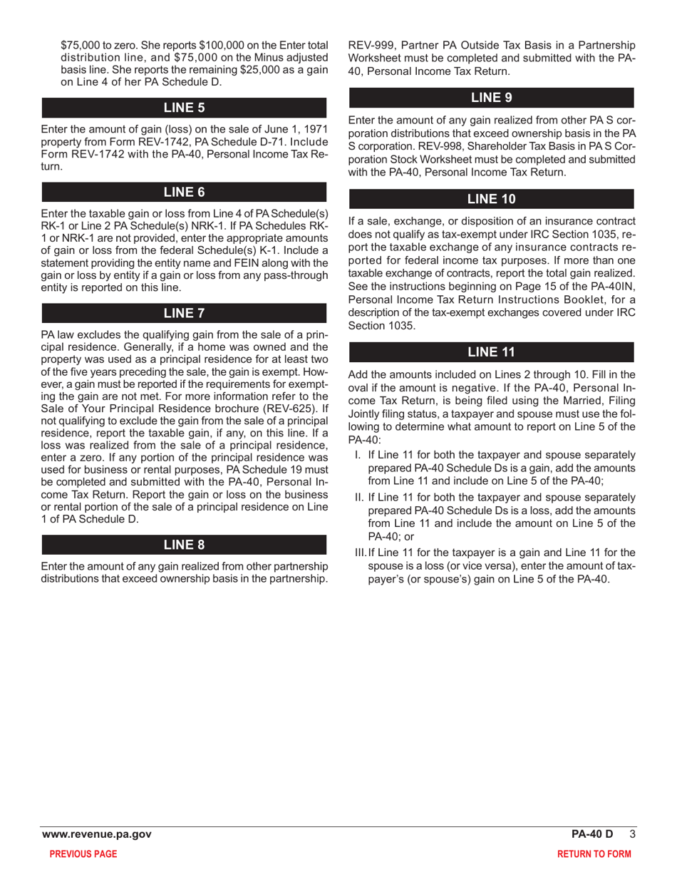 Form PA-40 Schedule D Sale, Exchange or Disposition of Property - Pennsylvania, Page 5