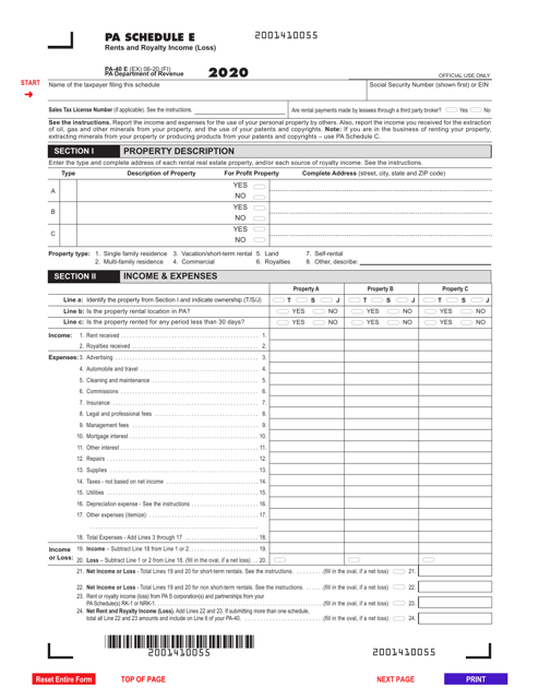 Form PA-40 Schedule E 2020 Printable Pdf