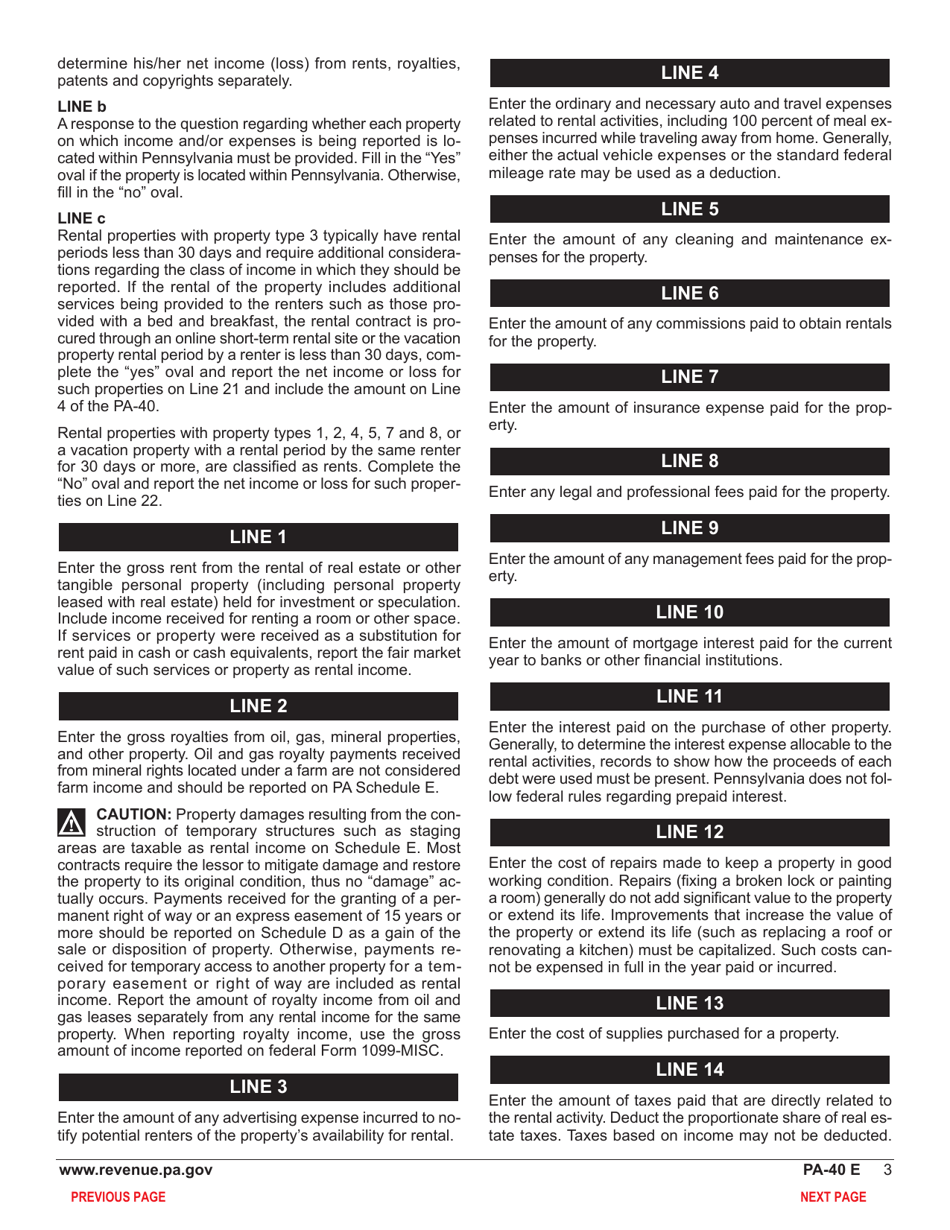 Form PA-40 Schedule E Rents and Royalty Income (Loss) - Pennsylvania, Page 5