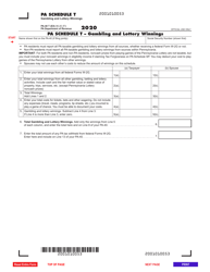 Form PA-40 Schedule T &quot;Gambling and Lottery Winnings&quot; - Pennsylvania