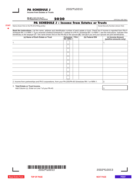 Form PA-40 Schedule J 2020 Printable Pdf