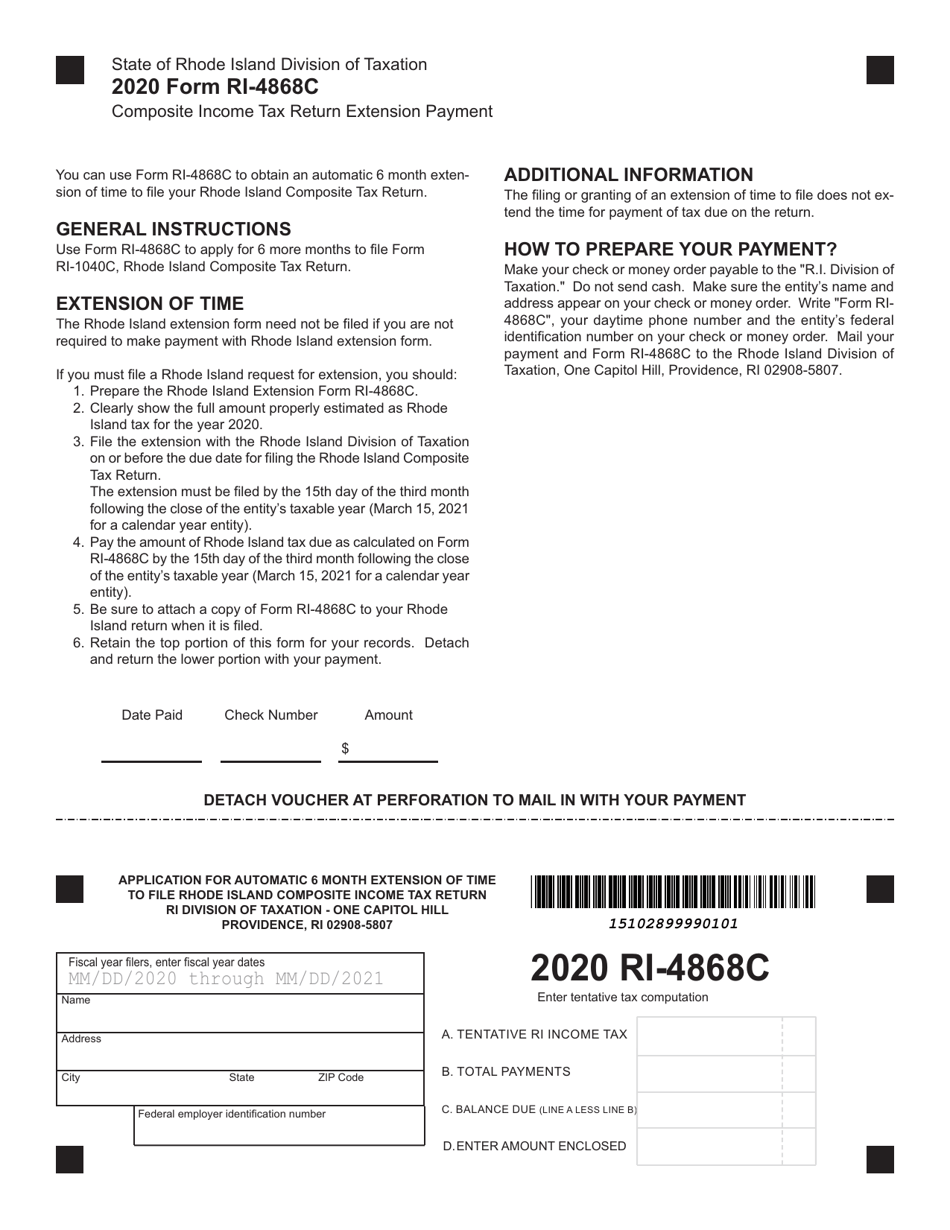 Form RI-4868C Application for Automatic 6 Month Extension of Time to File Rhode Island Composite Income Tax Return - Rhode Island, Page 1