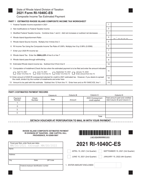 Form RI-1040C-ES 2021 Printable Pdf