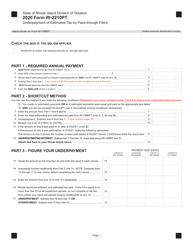 Form RI-2210PT Underpayment of Estimated Tax by Pass-Through Filers - Rhode Island