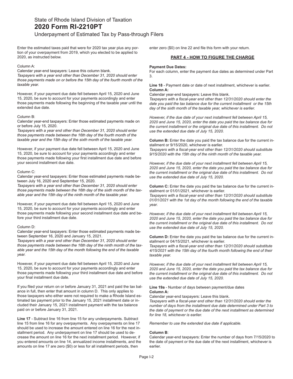 Form RI-2210PT Underpayment of Estimated Tax by Pass-Through Filers - Rhode Island, Page 4
