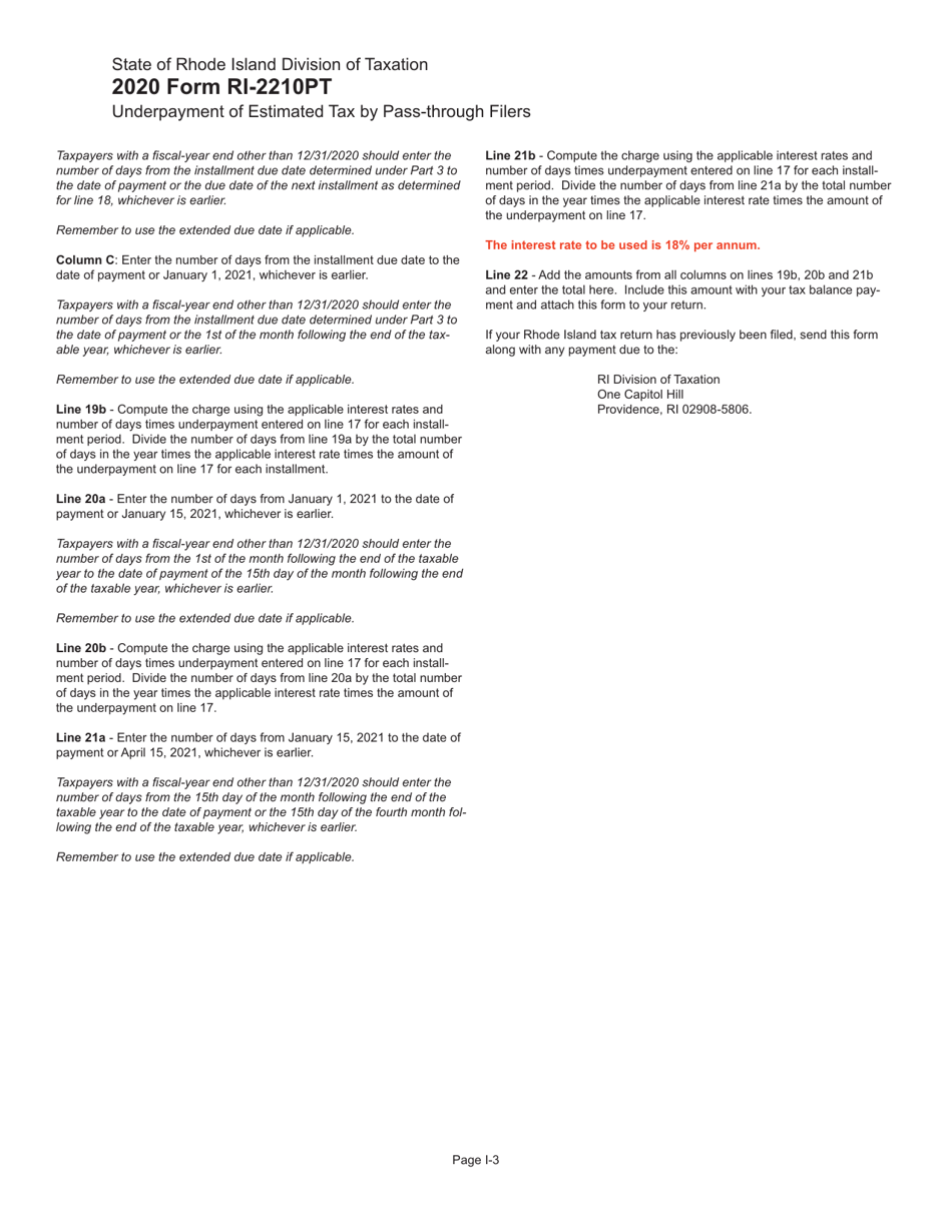 Form RI-2210PT Underpayment of Estimated Tax by Pass-Through Filers - Rhode Island, Page 5